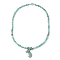 Green Aventurine Beaded Multi Wear Necklace 24 Inches with Butterfly Charm in Silvertone 180.50 ctw