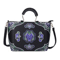 Black Floral Printed Pattern Faux Leather Convertible Bag with Handle Drop & Shoulder Bag (13"x5"x11.02") - Sticky add to cart bar