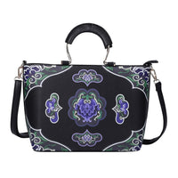Black Floral Printed Pattern Faux Leather Convertible Bag with Handle Drop & Shoulder Bag (13"x5"x11.02")