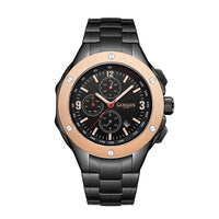 GAMAGES OF LONDON Limited Edition Hand Assembled Synergy Automatic Movement Watch in ION Plated Black Stainless Steel (50mm) with Free Gift Pen