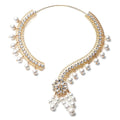 Simulated White Pearl and Multi Gemstone Tassel Necklace 16 Inches in Goldtone - Sticky add to cart bar