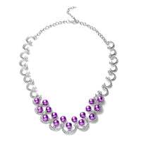 Simulated Peacock Pearl and White Austrian Crystal Necklace 20 Inches in Silvertone