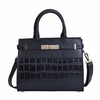 Black Texture Inspired Pattern Genuine Leather Convertible Satchel Bag