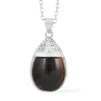 Simulated Magic Color Topaz and Simulated White Diamond Drop Style Pendant Necklace in Silvertone 20-22 Inches