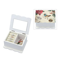 Cream Bird and Floral Pattern Musical Jewelry Box with Mirror (5.35"x4.50"x3.15")
