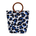 Hong Kong Collection Designer Inspired Black & Yellow Leopard Head Print Pattern Tote Bag with Wooden Handle - Sticky add to cart bar
