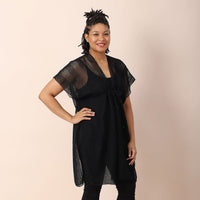 JOVIE Black Mesh Lurex Kimono Cover-up with Drawstring Tie