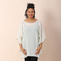 JOVIE Beige Chiffon Kaftan with Contrast Hem and Neckline
