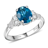 London Blue Topaz and Natural White Zircon Ring in Platinum Over Sterling Silver (Size 8.0) 2.50 ctw