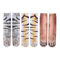 Set of 3 Multi Color 95% Polyester and 5% Spendex Tiger, Cats & Dog Paw Socks (3.54x15.75)
