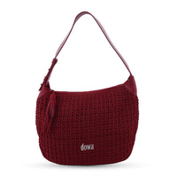 DOWA Dark Grey 100% Nylon with Leather Handwoven Shoulder Bag
