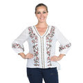 JOVIE White Floral Embroidered Bubble Sleeve Blouse with Stud Embellishments - Sticky add to cart bar
