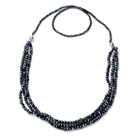 Simulated Hematite Diamond Beaded Multi Wear Detachable Necklace 36 Inches in Silvertone