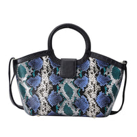 Hong Kong Closeout Collection Black, Blue and Green Snakeskin Print Genuine Leather Convertible Bag (16"x5"x8.66")