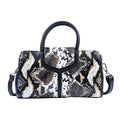 Hong Kong Closeout Collection Black and Brown Snakeskin Print Genuine Leather Convertible Bag with Flap Lock & Zip Closure (12.2"x3.5"x7.096") - Sticky add to cart bar