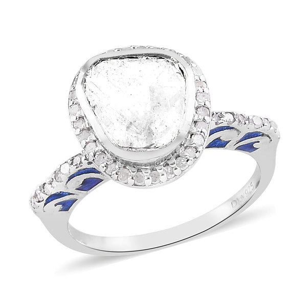 Polki Diamond Ring in Platinum Over Sterling Silver - Product card gallery slide 1 (9450097148159)