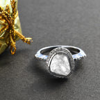 Polki Diamond Ring in Platinum Over Sterling Silver