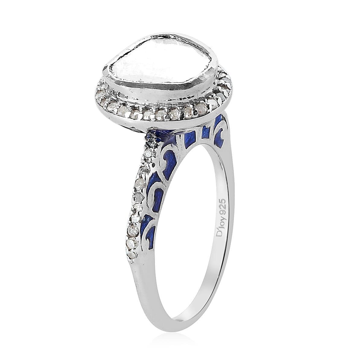Polki Diamond Ring in Platinum Over Sterling Silver (4)