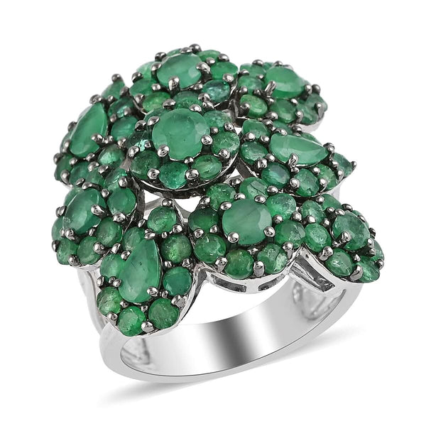 NY Closeout Emerald Cocktail Ring in Rhodium Over Sterling Silver (Size 6.0) 8.90 Grams 4.50 ctw - Product card gallery slide 1 (9431171924223)