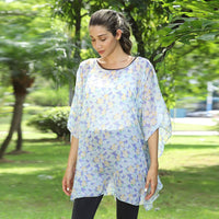 JOVIE Green Watercolor Printed Chiffon Kaftan Tunic (39"x31")