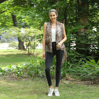JOVIE Brown Leopard Printed Chiffon Sleeveless Waterfall Cardigan (54"x39")