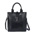 PASSAGE Black Crocodile Embossed Pattern Genuine Leather Tote Bag with Set of 2 Woven & Leather Strap - Sticky add to cart bar