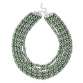 Simulated Green Pearl, White Austrian Crystal Multilayer Necklace 22.50 Inches in Silvertone - Sticky add to cart bar