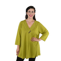 KAKTUS 3/4 Sleeve Split Pea V-Neck Top with Button Detail - Size XL