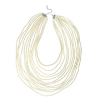 Simulated White Color Pearl Multi Strand Necklace 21-24 Inches in Silvertone