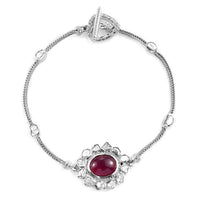 Artisan Crafted Tanzanite Carved and Polki Diamond Floral Bracelet in Rhodium Over Sterling Silver (7.25 In) 7.10 Grams 4.40 ctw