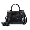 Black Crocodile Embossed Pattern Genuine Leather Convertible Tote Bag (12.2x4.33x8.27) with Set of 2 Woven & Leather Strap - Sticky add to cart bar