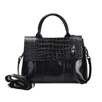 Black Crocodile Embossed Pattern Genuine Leather Convertible Tote Bag (12.2x4.33x8.27) with Set of 2 Woven & Leather Strap