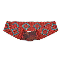 Handcrafted Black Southwestern Seed Beaded Stretch Belt with Wooden Buckle