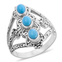 BALI LEGACY Natural Arizona Sleeping Beauty Turquoise 3 Stone Ring in Sterling Silver (Size 10.0) 1.50 ctw