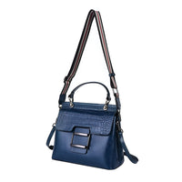 Hong Kong Closeout Collection Black Genuine Leather Convertible Bag (10"x4.75"x9") with Croc Embossed Pattern Flap and Set of 2 Woven & Leather Strap