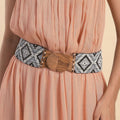 Handcrafted Black Southwestern Seed Beaded Stretch Belt with Wooden Buckle - Sticky add to cart bar