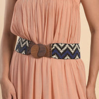 Handcrafted Black Southwestern Seed Beaded Stretch Belt with Wooden Buckle
