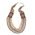 Beige and Brown Seed Beaded Multi Strand Necklace (30 Inches) in Goldtone - Sticky add to cart bar