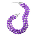 Blue Howlite and Simulated Aurora Borealis Mystic Topaz Three Row Beaded Necklace 18 Inches in Silvertone 532.50 ctw - Sticky add to cart bar