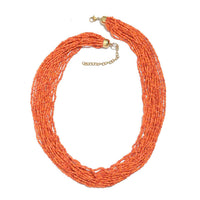Orange Seed Beaded Multi Strand Necklace