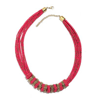 Fuchsia Seed Beaded Multi Strand Necklace