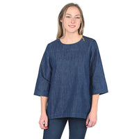 MARTHA STEWART Dark Blue Denim Zipper Shoulder Blouse - L