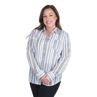 HARVE BERNARD Navy and White Striped Button-up Shirt - L