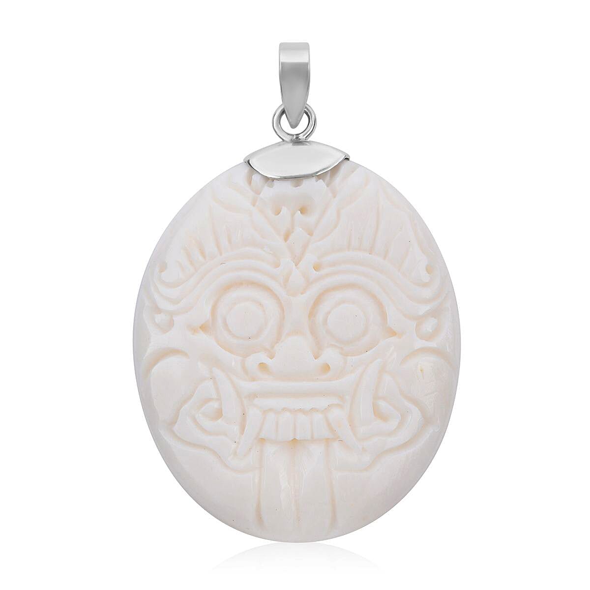 BALI GODDESS Carved Bone Pendant in Sterling Silver