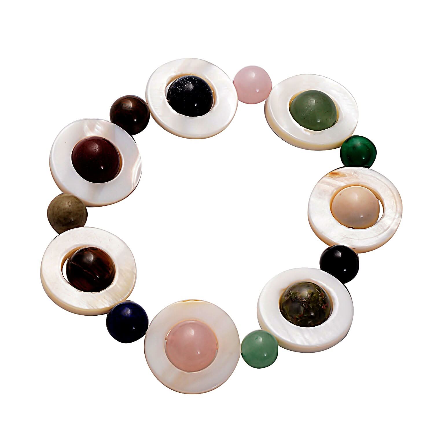 Mother of Pearl and Multi Gemstone Elastic Stretch Bracelet 168.00 ctw