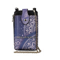 Navy Bohemian Pattern Faux Leather Cell Phone Bag (4.13"x7.09") with Shoulder Strap - Sticky add to cart bar