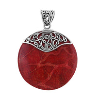 Coral Rounf Scrolls Pendant in Sterling Silver