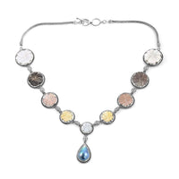 BALI LEGACY Mabe Pearl and Multi Color Mother of Pearl Carved Flower Necklace 18 Inches in Sterling Silver 35 Grams