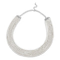 Simulated White Pearl Beaded Multi Row Necklace 28-30 Inches in Silvertone - Sticky add to cart bar