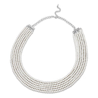Simulated White Pearl Beaded Multi Row Necklace 28-30 Inches in Silvertone